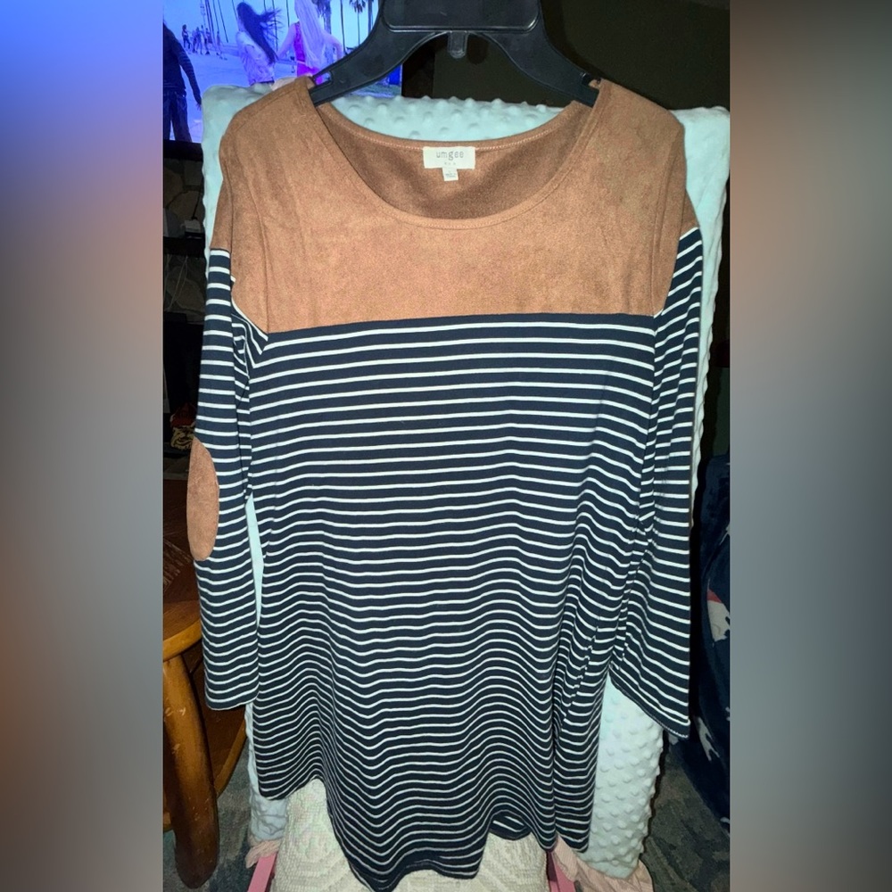 Umgee Brown and Blue Boxy 3/4 Sleeve Dress